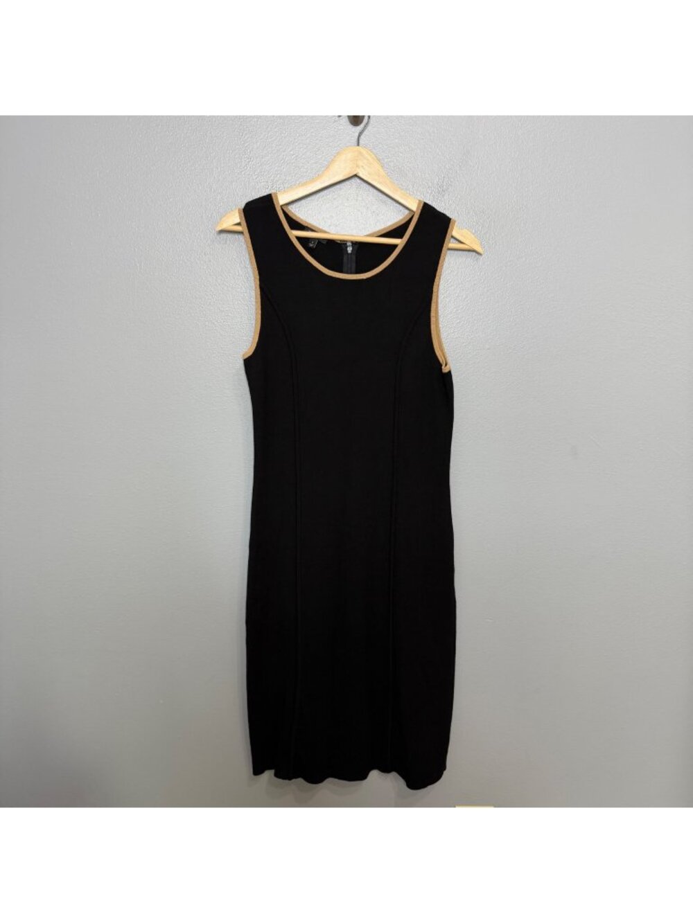 TALBOTS black with tan trim knit tank sheath dress size S